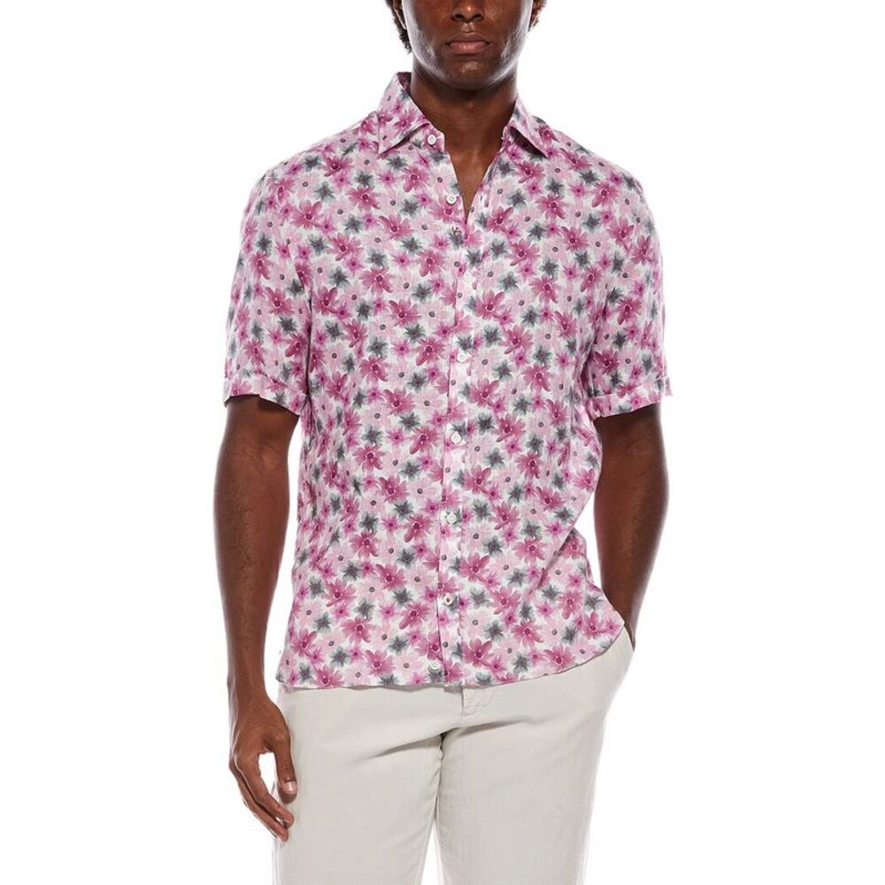 Isaia Mens  Linen Sport Shirt, White